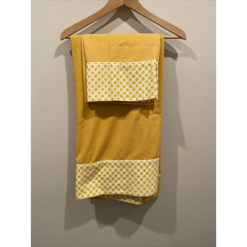 Vtg.Cannon‎ Royal Family Twin Flat Sheet And Pillowcase Yellow Checkerboard